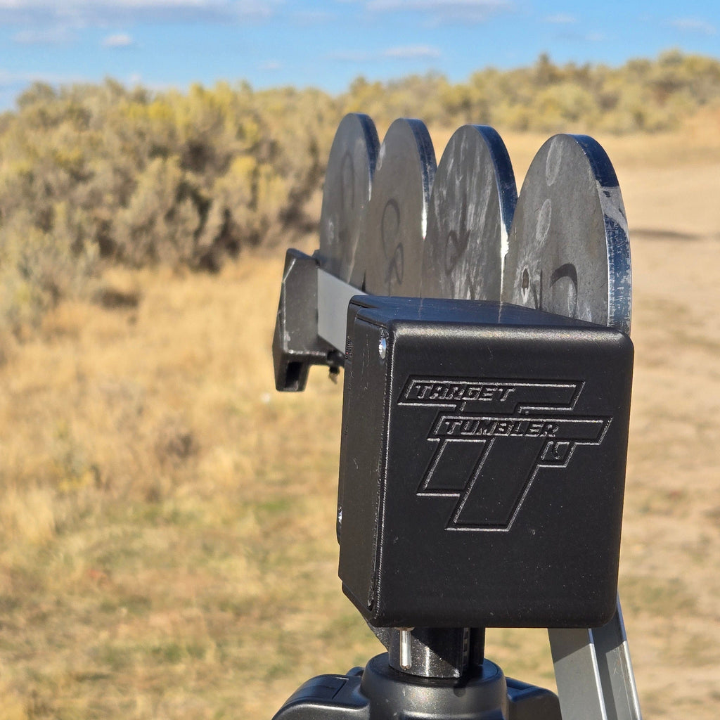 close up of a shooting system with the brand Target Tumbler on it. 